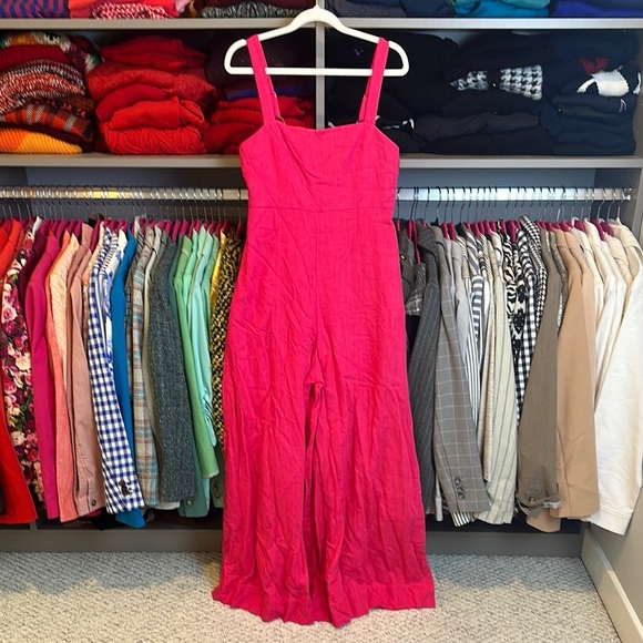 Express linen blend pink adjustable strap back zipper wide leg jumpsuit size XS - Picture 1 of 3